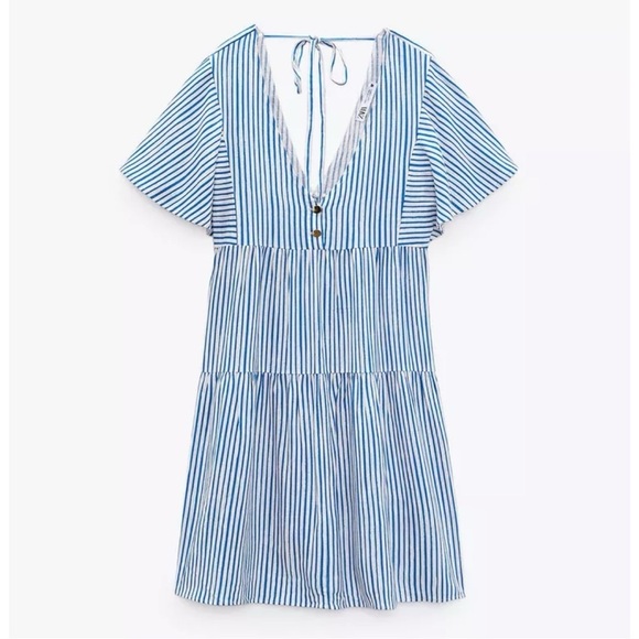 Zara blue striped short sleeve mini dress - Picture 1 of 8